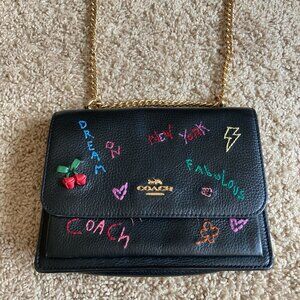 Coach Crossbody Leather Purse Chain Strap Fall Office Daily Wear Excellent Shape